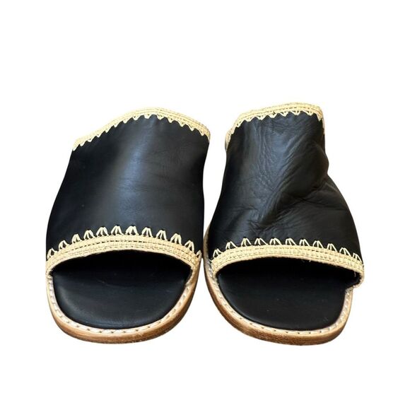 Vince Padmore black leather slide sandals woven raffia slip on size 8 - Picture 2 of 7
